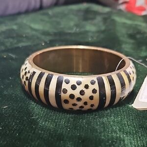 Hand-Painted Black and Cream Animal Print Bangle Bracelet